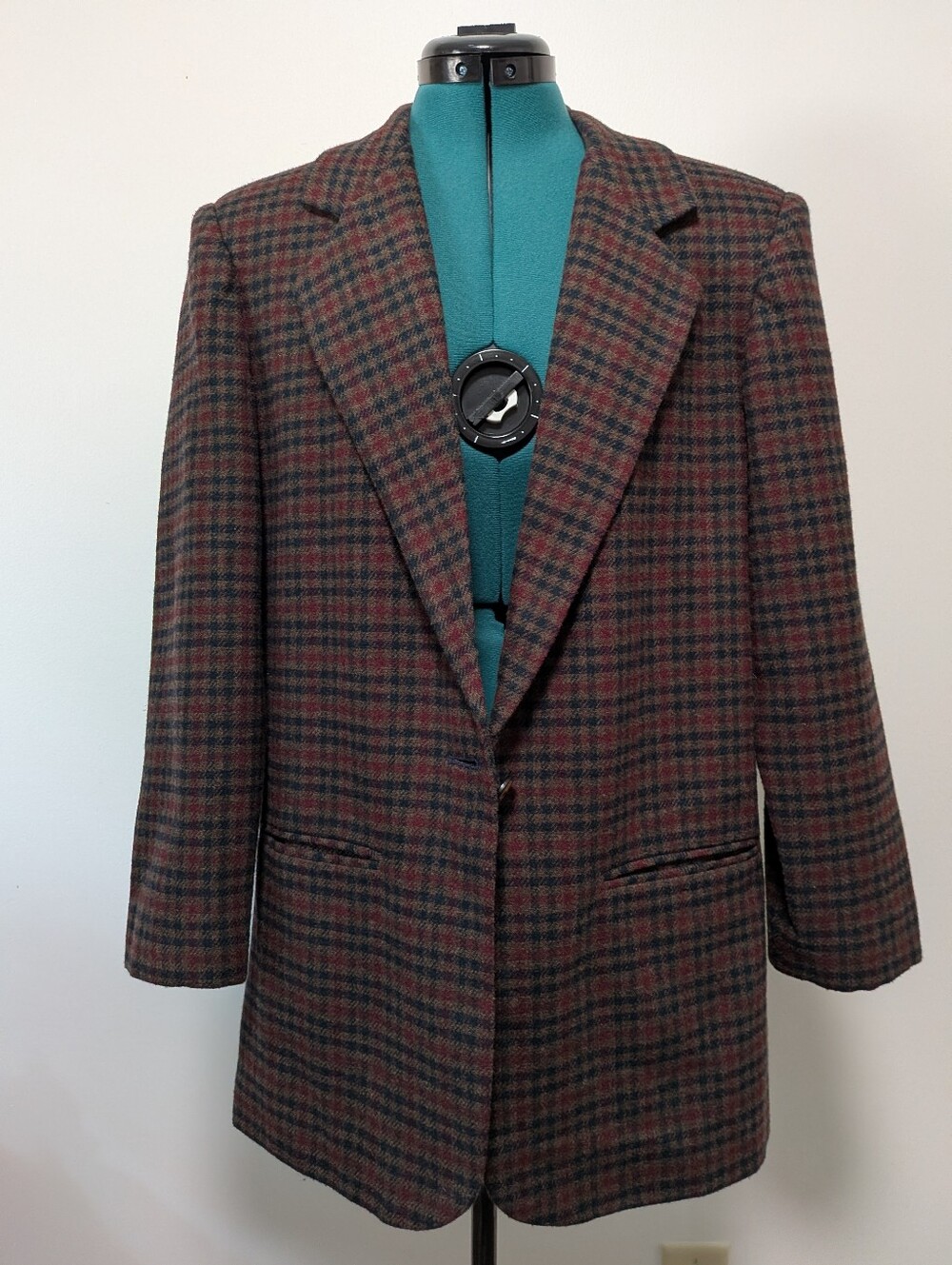 Women's Sag Harbor Plaid Blazer - Brown Maroon Blue Single Button Blazer Jacket